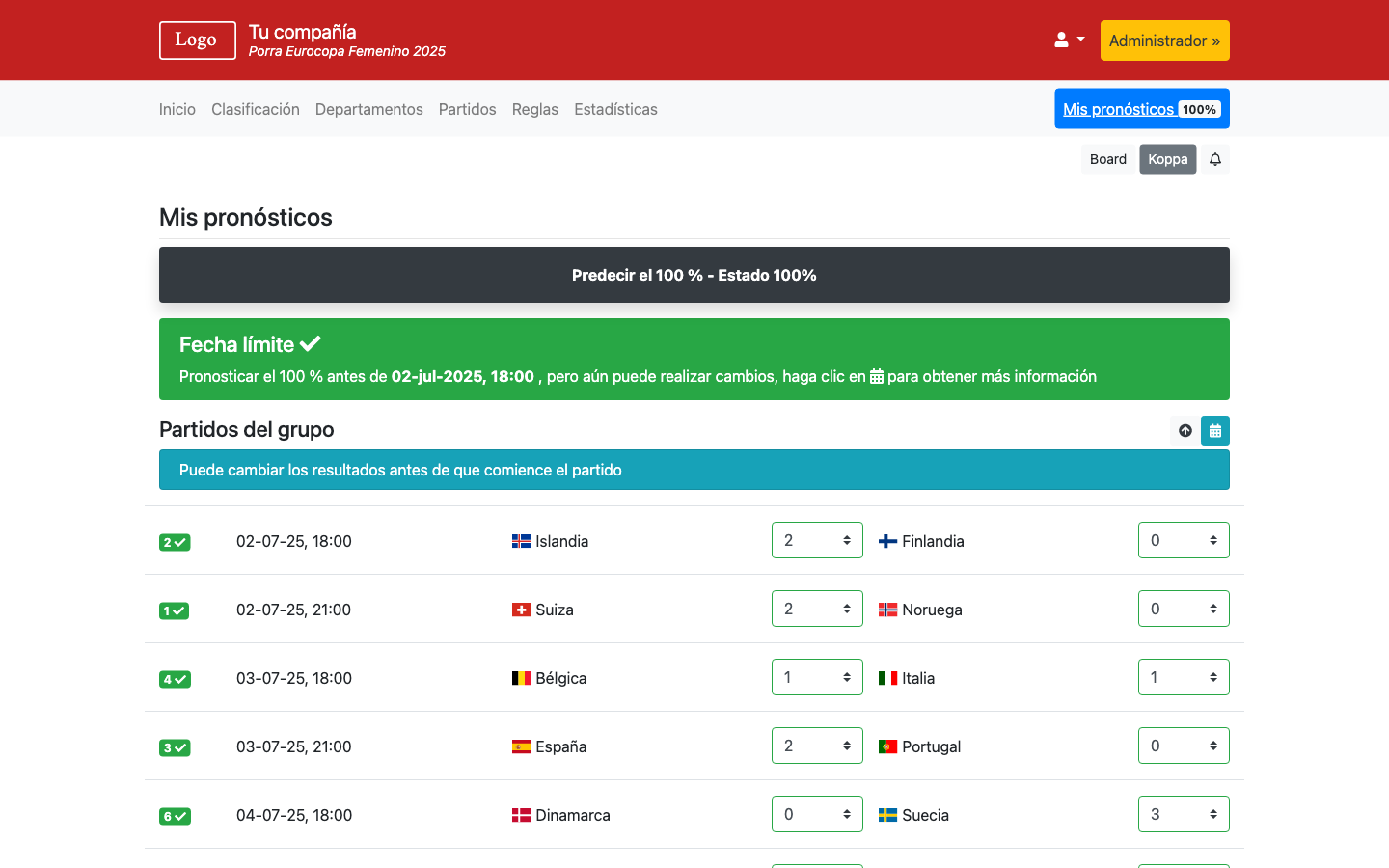 Porra Eurocopa Femenina 2025 - Copa Mundial 2026