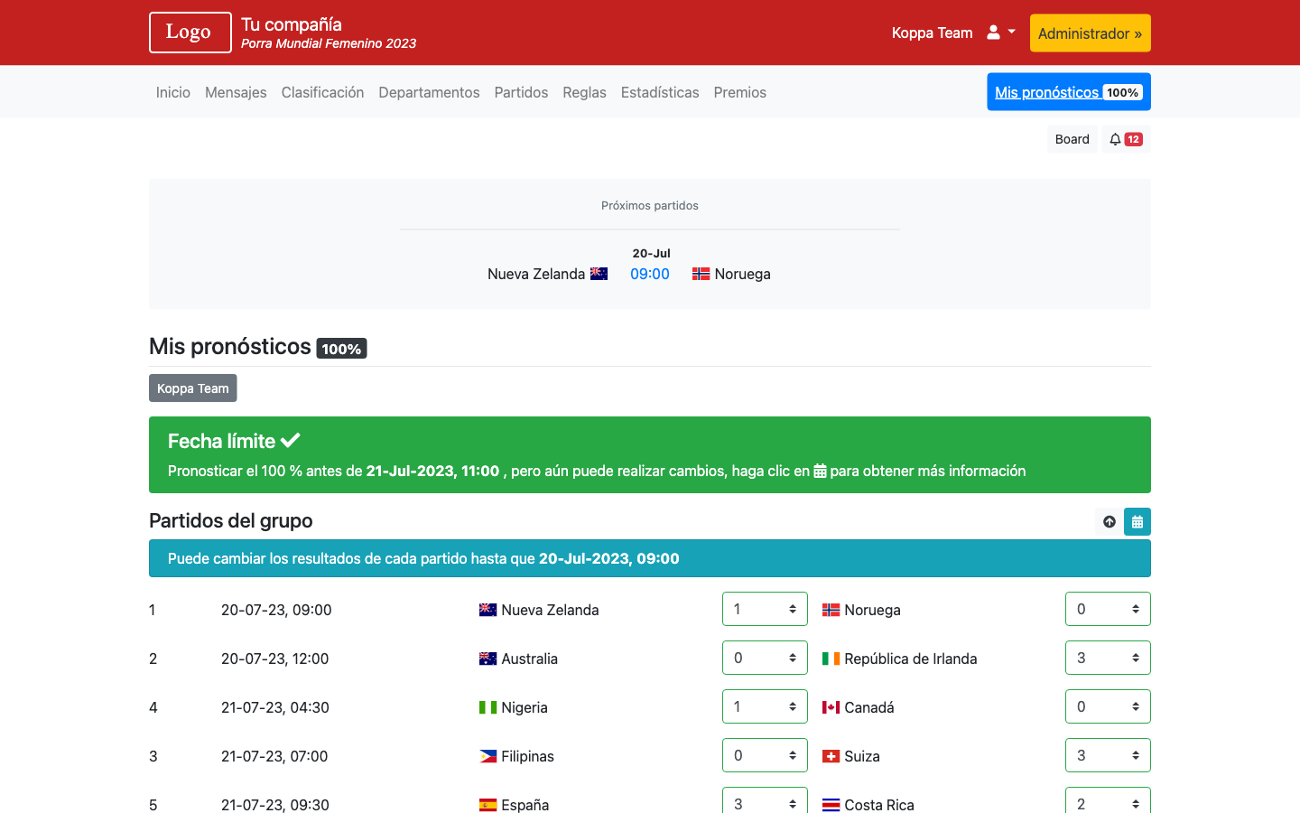 Porra Mundial Femenina 2023 - Copa Mundial 2026