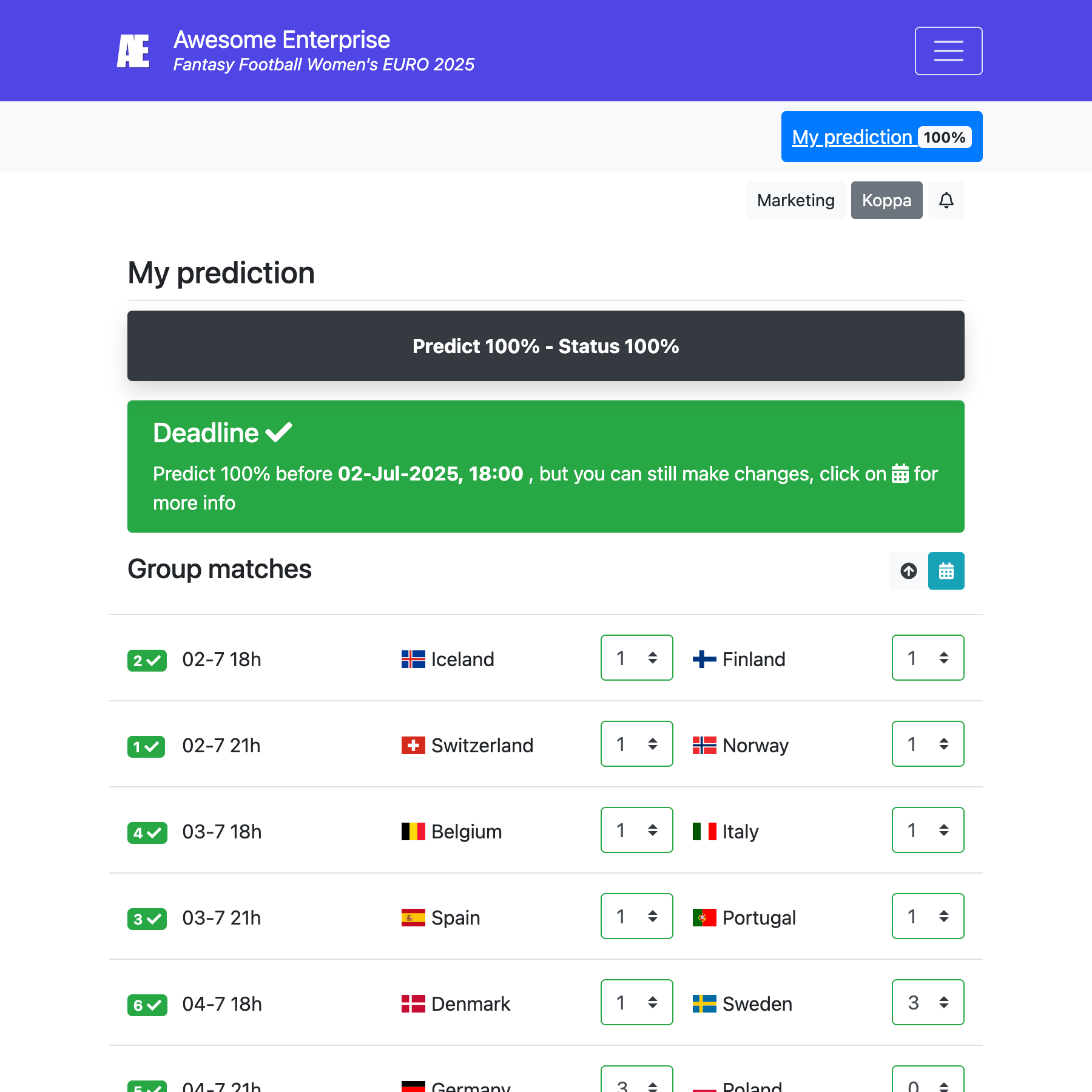 Ejemplo de una plataforma de porra personalizada
