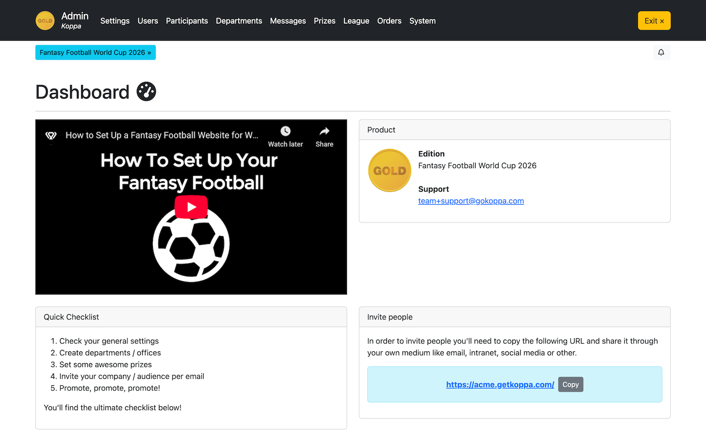 Admin Panel - Copa Mundial 2026